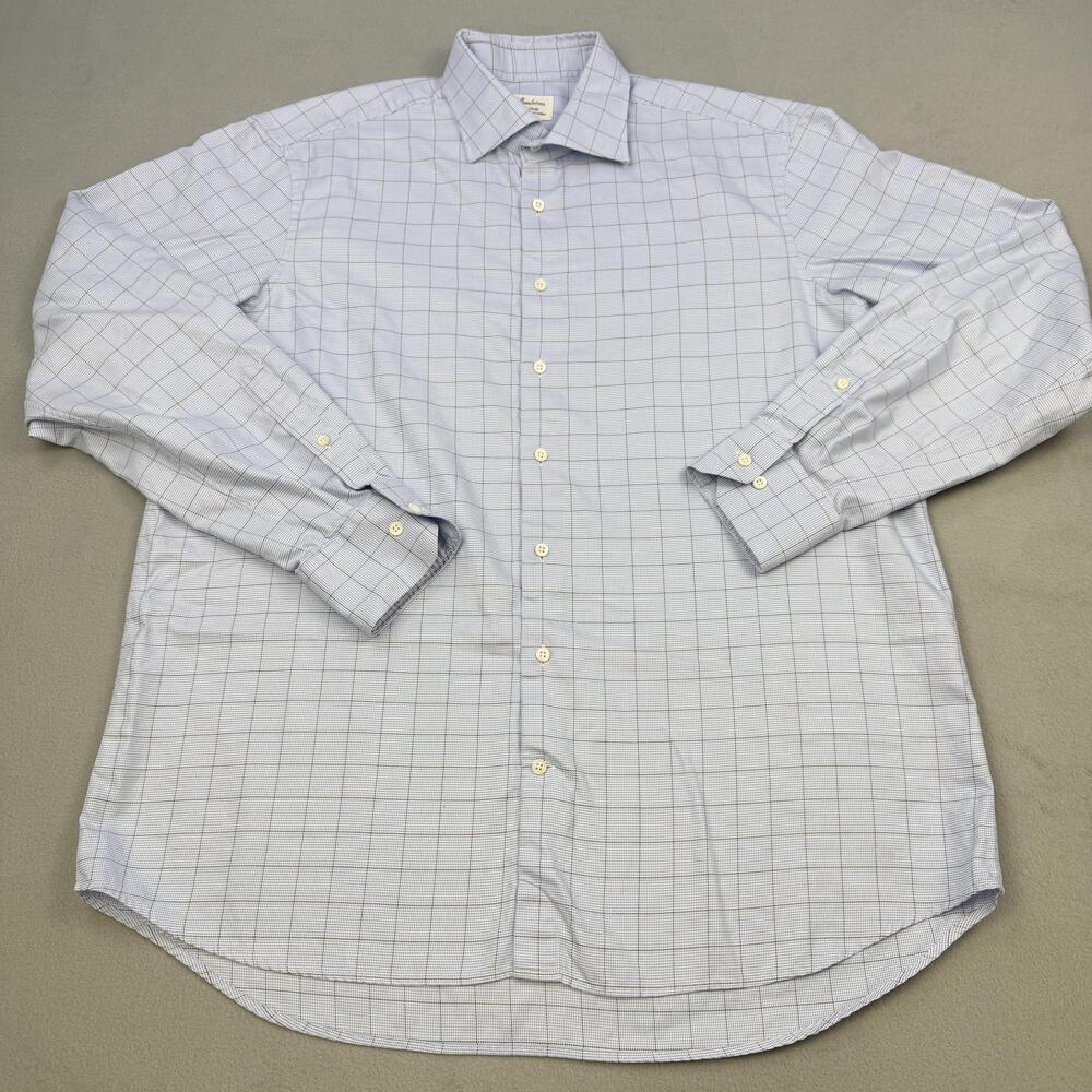 Stenstroms Shirt Mens 17 43 Blue Check Fitted Body Cotton Dress Long Sleeve
